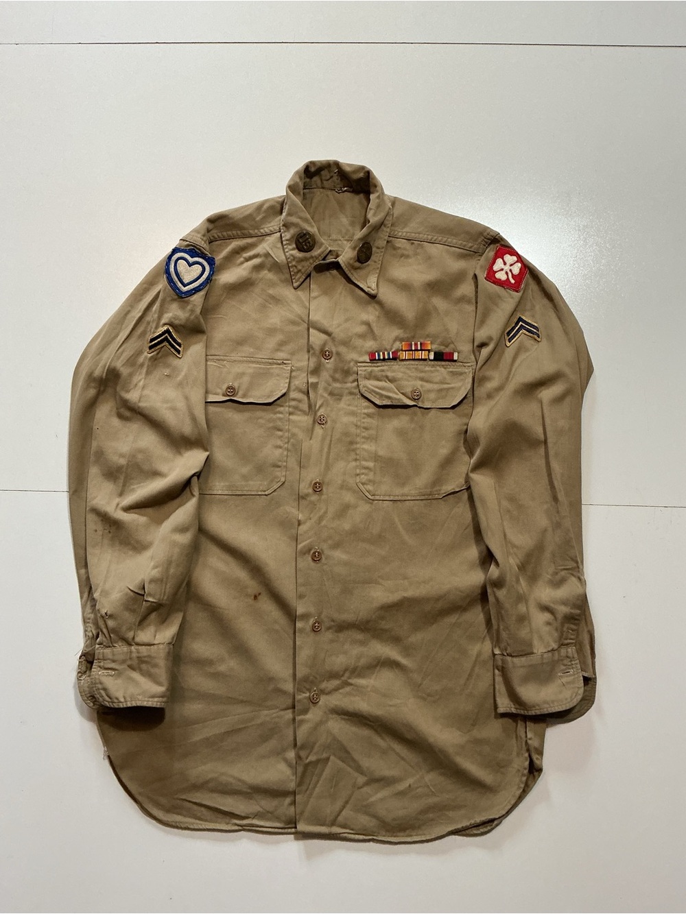 Vintage WWII 24th Corps US Army Military Khaki Officer Uniform Button Shirt
